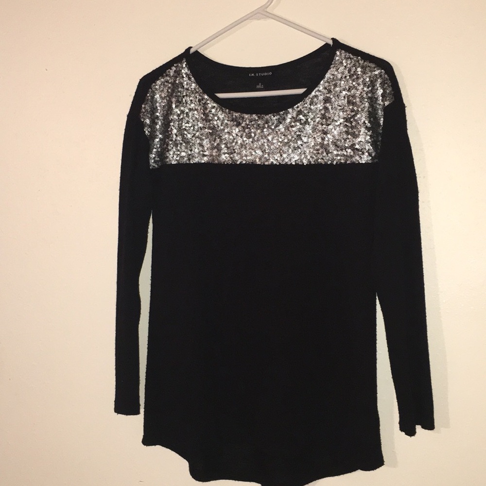 I.N. Studio Black Sweater with Silver Sequins